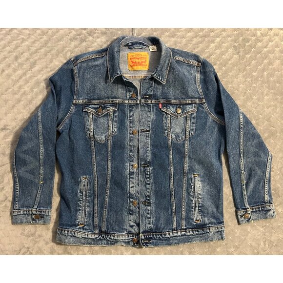 Levis Mens XL Blue Denim Trucker Jean Jacket Classic Fit Button-Front - Picture 9 of 10